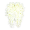 A gentle, celestial mood fills this image of angel wings formed from white flowers and feathers, designed as a loving funeral tribute. The wings are gracefully curved, symmetrical yet softly organic, with edges framed by rows of delicate, downy white feathers that add a halo-like softness all around. Inside this feathery outline, the interior of each wing is completely covered in tightly clustered white blooms-chiefly miniature chrysanthemums-arranged so neatly that they resemble a pristine snowfield shaped into the silhouette of wings. There are tiny hints of pale green and creamy lemon at some flower centres, subtle accents that lend depth and a sense of freshness without breaking the predominantly white palette. The background behind the wings is stark white, simplifying the scene so that the viewer's attention rests solely on the intricate textures and gentle contours of the design. A soft, diffused light falls evenly over the arrangement, creating a faint shadow underneath that emphasises the three-dimensional nature of the wings without dimming their purity. For families in Stanmore organising a farewell, whether at local chapels, near Canons Park, or in quiet homes tucked off Stanmore Hill, this type of tribute can bring real comfort. It suggests guardian angels, spiritual shelter, and a life remembered with tenderness. Crafted by skilled florists, such wings are carefully placed beside coffins or memorial displays, silently conveying peace, devotion, and the hope that a loved one's spirit is cradled in gentle care. The overall impression is one of calm, reverence, and enduring love.